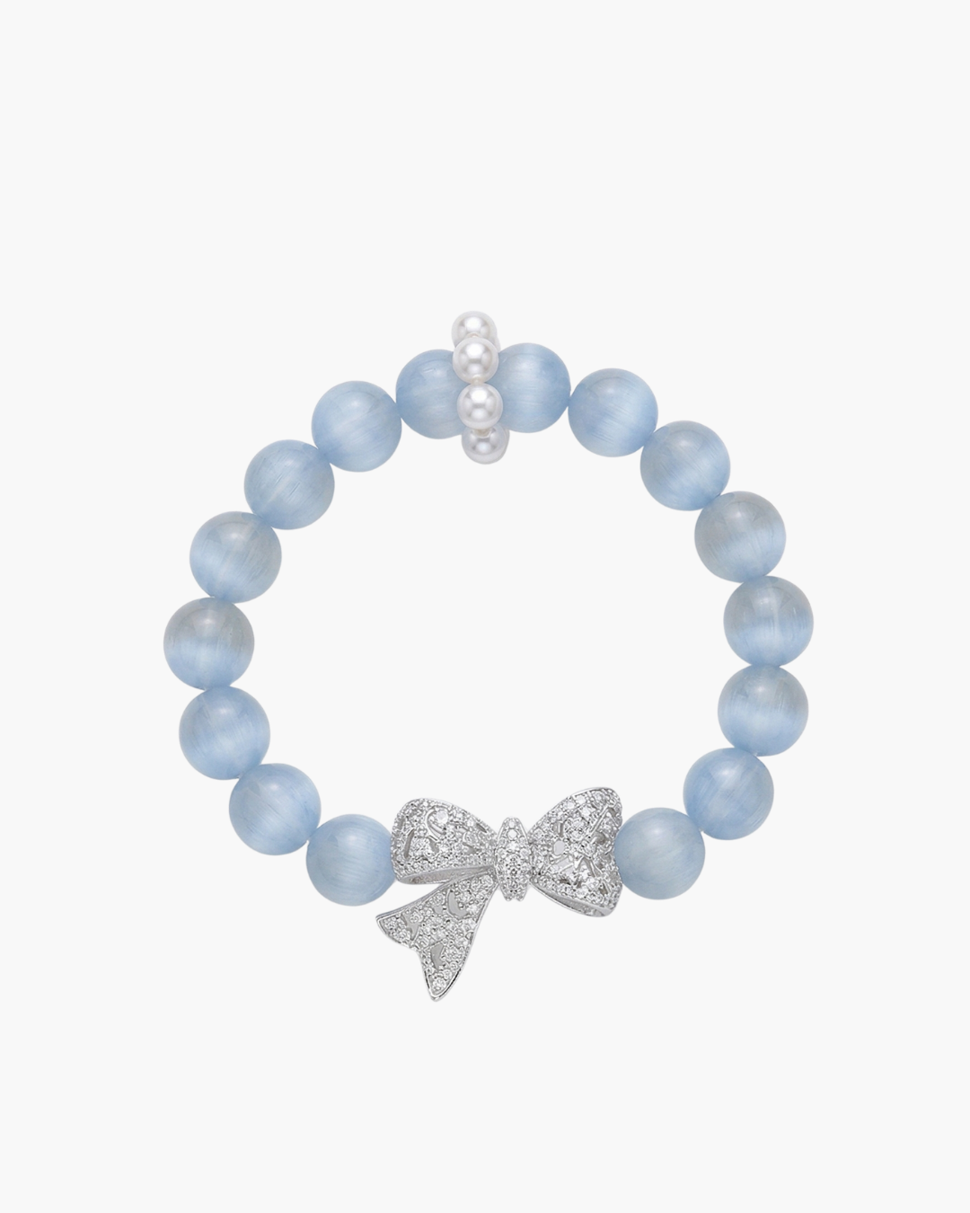 Blue Velvet Bow Cat-Eye Bead Bracelet