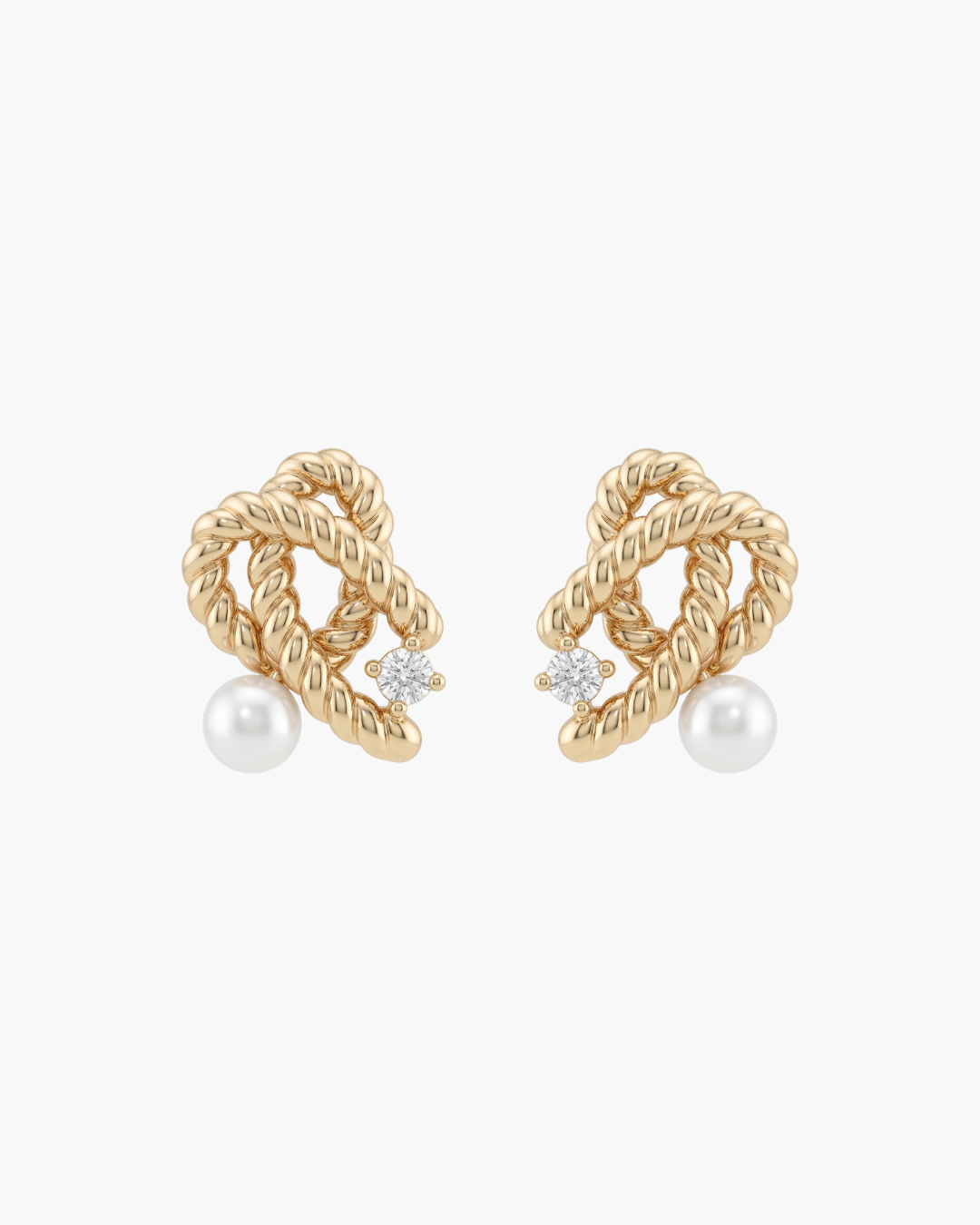 Elegant Natural Pearl & Zirconia Knot Studs