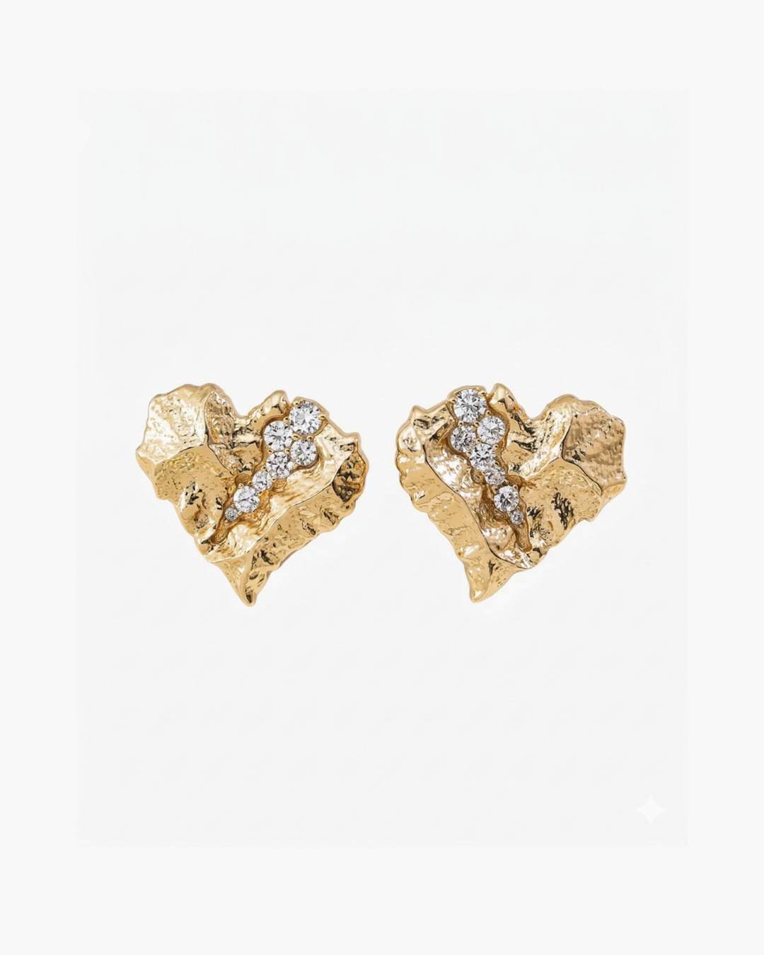 Crushed Rock Heart Studs with Crystal Accents