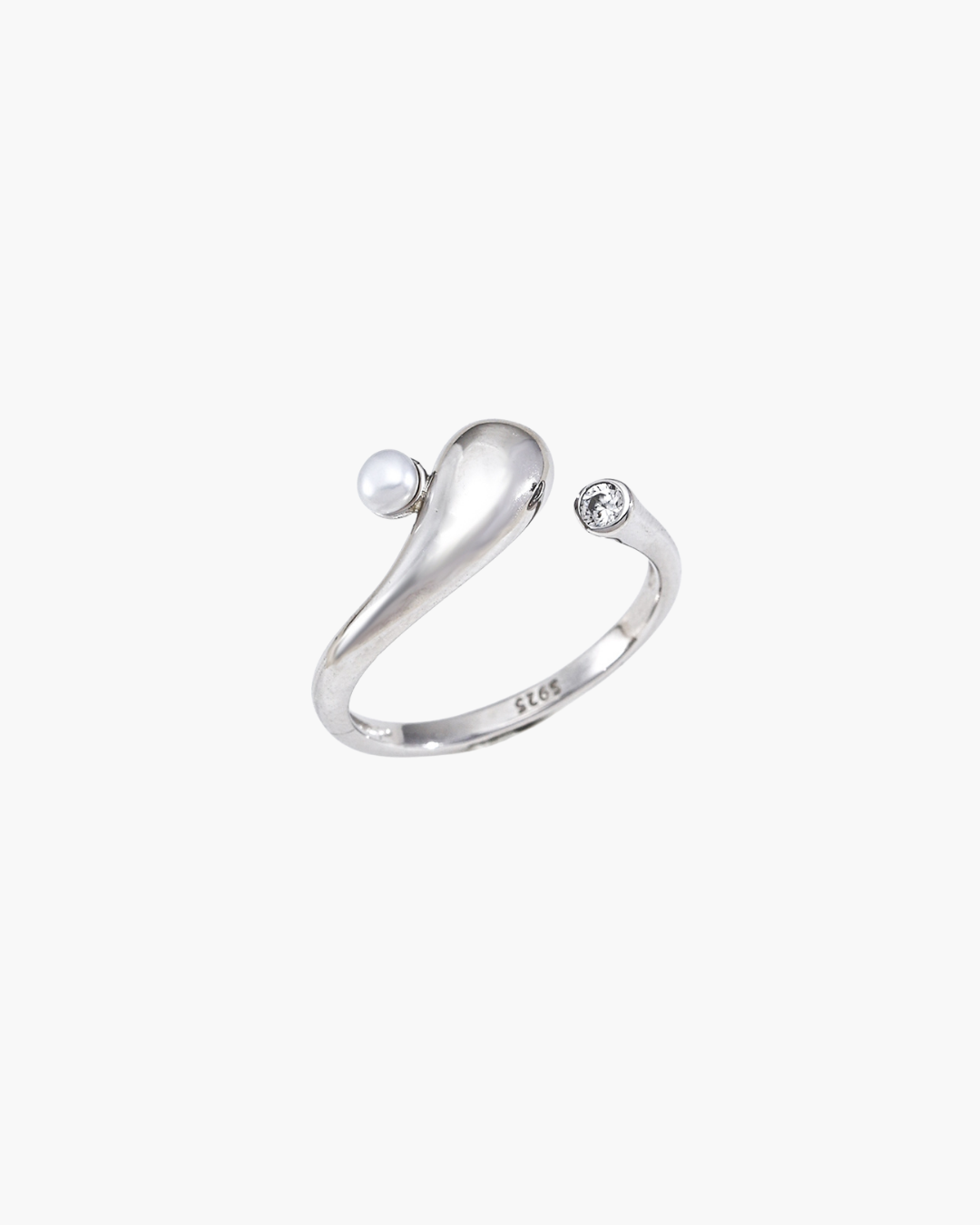 S925 Silver Liquid Raindrop Pearl Open Ring