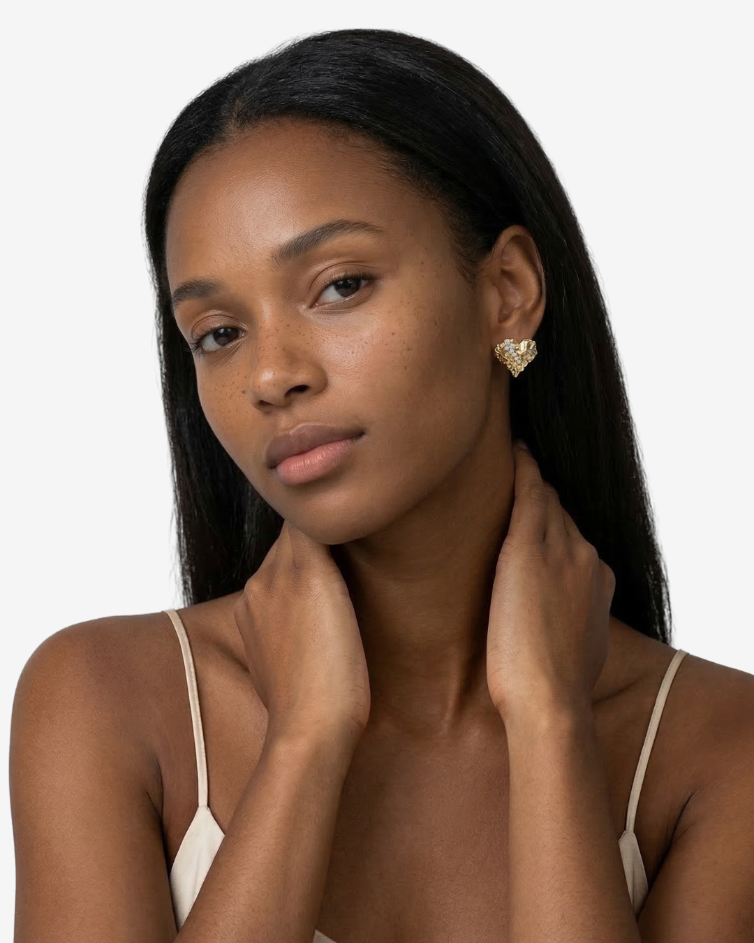 Crushed Rock Heart Studs with Crystal Accents