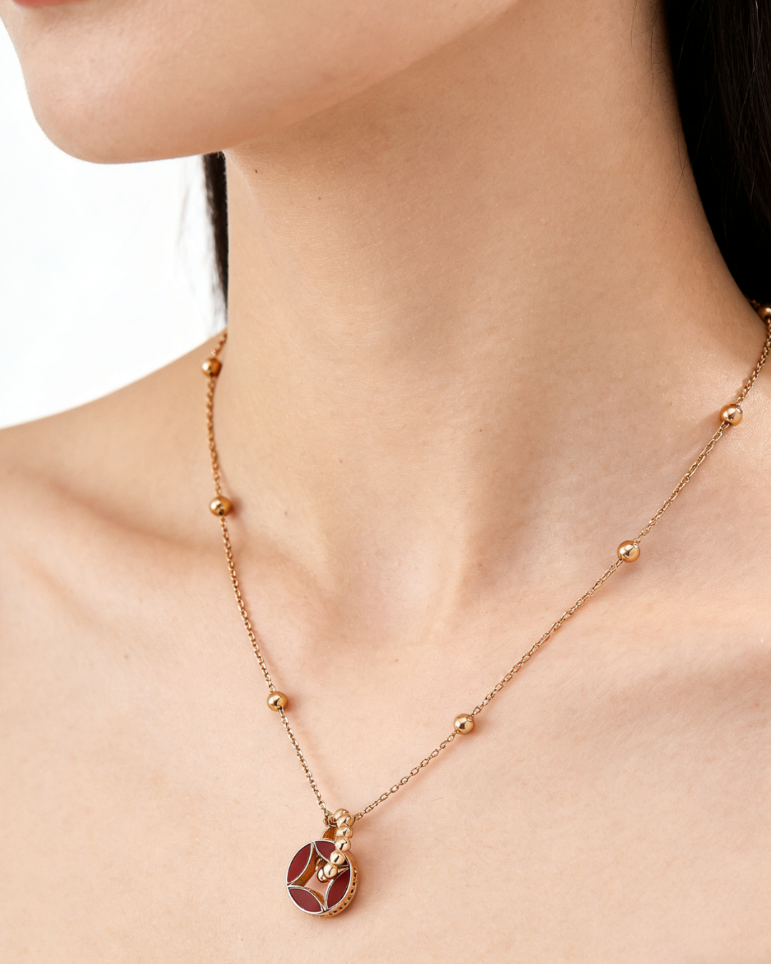 Lucky Red Enamel Pendant Necklace