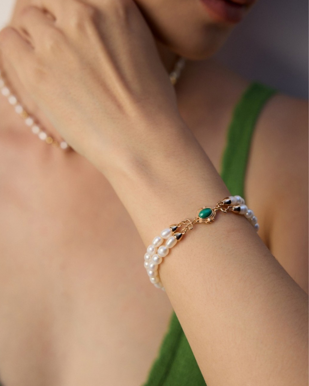 Harmony - Malachite Double-Strand Pearl Bracelet