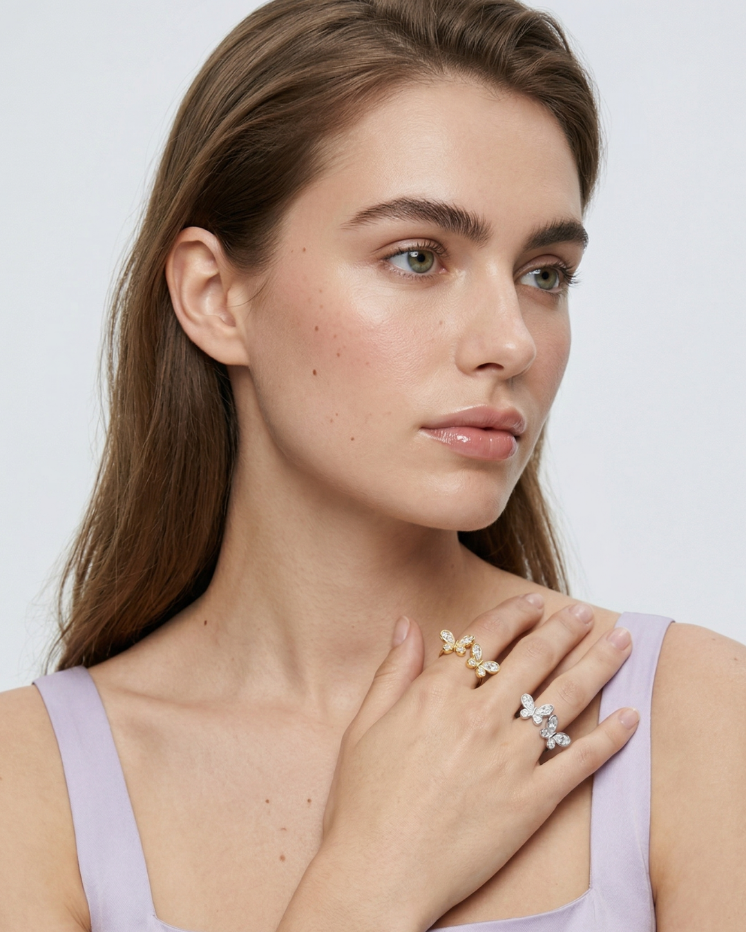 Dancing Wings: Twin Butterfly CZ Ring in S925 Silver