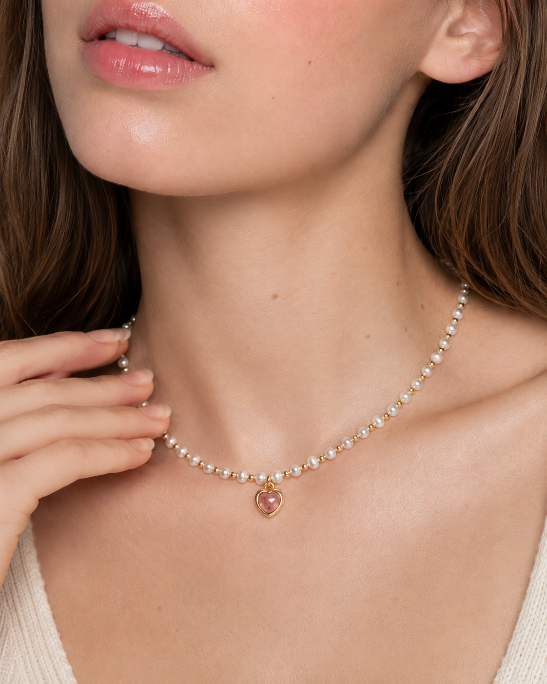 Blush Heart Pearl Necklace