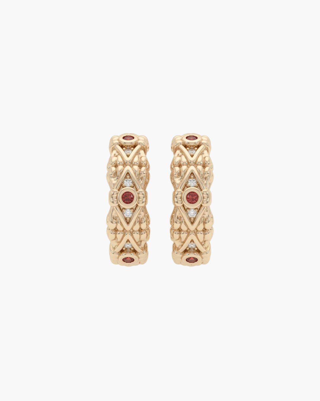 Retro Rock Texture Red Zirconia Hoops