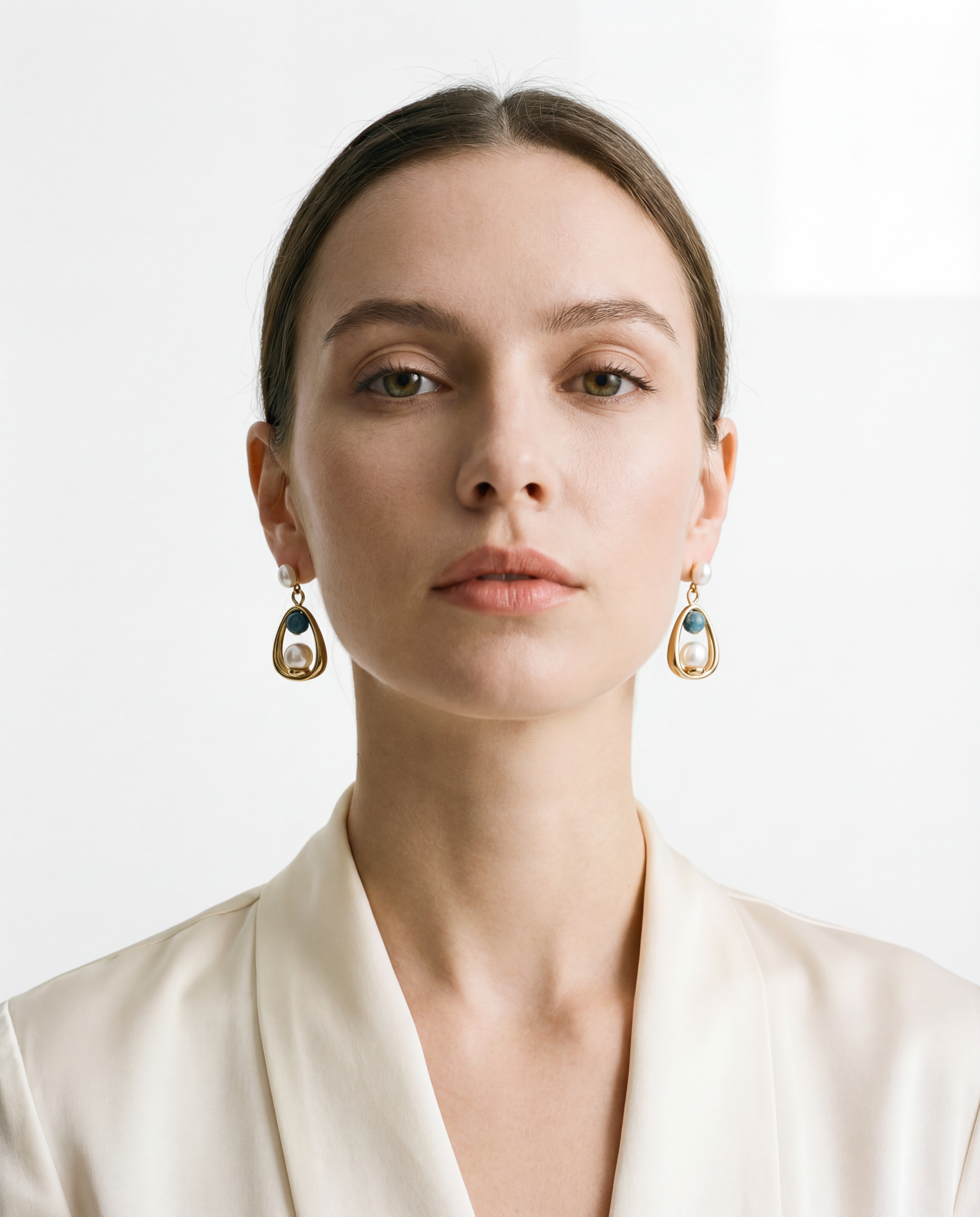 Harmony - Pearl & Blue stone Drop Earrings